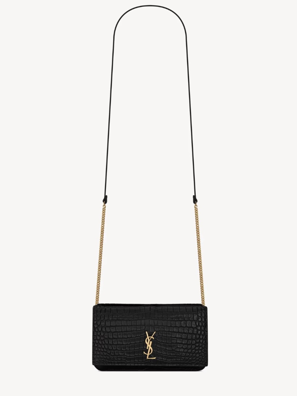 YSL CASSANDRE PHONE HOLDER IN SHINY CROCODILE-EMBOSSED LEATHER